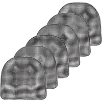 Sweet Home Collection Chair Cushion Memory Foam Pads Tufted Slip Non Skid Rubber Back U-Shaped 17"" X 16"" Seat Cover, 6 Pack, Houndsooth Black