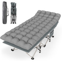 Suteck Camping Cot, Folding Camping Cot Bed For Adults Sleeping 1200D Double Layer Oxford Portable Folding Outdoor Cots For Camping W/Soft Pad Carry Bag For Home Office Nap Beach Travel, 500Lbs,Grey