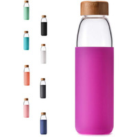 Veegoal 18 Oz Borosilicate Glass Water Bottles With Bamboo Lid, Bpa-Free, Non-Slip Silicone Sleeve, And Stainless Steel Leak Proof Lid - Reusable Glass Bottle For Men And Women