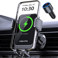 Wireless Car Charger, Mokpr 15W Fast Charging Auto Clamping Air Vent Car Phone Holder With Led Light Car Charger For Iphone 16 15/14/13/12 Pro Max Plus, Samsung S23/S22/S21,Etc