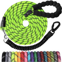 Long Dog Leash 30 Ft: Heavy Duty Rope Leashes For Dogs Training With Swivel Lockable Hook Reflective Threads Bungee And Padded Handle - Dog Lead For Large Small Medium Dogs Outside Walking Hiking
