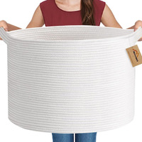 Megasket White Rope Storage Baskets, 22"" X 22"" X 14"" Extra Large Blanket Basket Living Room, Soft Cotton Rope Basket, Toy Basket, Xxxl Baskets For Organizing, Wicker Woven Baby Laundry Basket Hamper