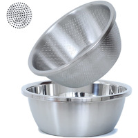 304 Stainless Steel Microporous Colander, 1.5Qt Large Capacity With Mixing Bowl For Washing Vegetables, Fruit And Rice And For Draining Cooked Pasta(2Pc)