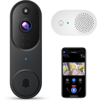 Guggre 1080P Video Doorbell Camera, Smart Human Detection, Cloud Storage, Chime Included, Live View, 2-Way Audio, Ir Night Vision, Battery Powered, Indoor/Outdoor Surveillance