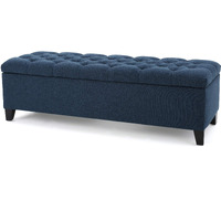 Christopher Knight Home Ottilie Fabric Storage Ottoman, Dark Blue, 17.75""D X 51.5""W X 15.75""H