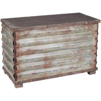 Household Essentials Vintage Metal Storage Trunk, Rustic Silver, Large