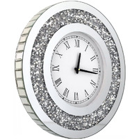 Dmdfirst Silver Round Mirror Clock 20X20Inches Crystal Sparkle Twinkle Bling Crush Diamond Mirrored Large Wall Clock For Wall Decoration Silver Glass Mirror Home D  Cor. Aa Battery Is Not Included.