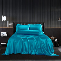 Hommxjf 5Pcs Lake Blue Silky Satin Sheets Queen Satin Sheets Set Queen Size Sheets Silky Breathable Luxury Bedding Sheets With 1 Satin Flat Sheet,1Deep Pocket Fitted Sheet,3 Pillowcases