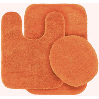 Mk Home 3Pc Angela Non Slip Soft Bath Set Rugs For Bathroom Bath Rug, Contour Mat, Toilet Seat Cover New (Orange)