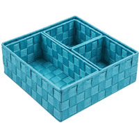 Posprica Woven Storage Baskets For Organizing, Small Black Baskets Cube Bin Container Tote Organizer Divider For Drawer, Closet, Shelf, Dresser, Set Of 4(Aqua)