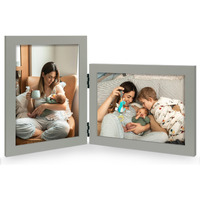 Jd Concept Vertical Horizontal Combo, Double 4X6 Grey Wood Foldable Picture Frame, Opening 3.5X5.5, Desktop Or Wall Mounted, Portrait And Landscape View