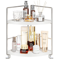 Kingberwi 2-Tier Bathroom Corner Counter Organizer, Makeup Storage Shelf Vanity Tray, Bathroom Sink Countertop Organizer, Silver