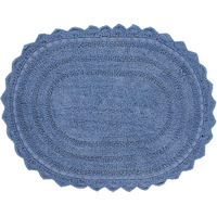 Rajrang Reversible Bath Mat For Bathroom With Crochet Cotton Absorbent Soft Bath Rug Parisian Blue Oval 24X17 Inches