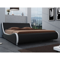Sha Cerlin Modern Low Profile Platform Bed Frame Full Size, Stylish Faux Leather Upholstered Sleigh Bed With Adjustable Headboard, No Box Spring Needed, Black & White