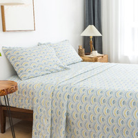 Kacemoo Printed Sheet Set 4Pc Boho Sheets Queen Pattern Blue Floral Bed Sheet Cooling Soft 17   Deep Pocket Microfiber Brushed Sheet, Easy Care, Breathable, Wrinkle Free, Machine Washable Bed Set