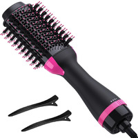 Hair Dryer Brush Blow Dryer Brush In One, 3 In 1 One Step Hair Dryer And Styler Volumizer With Negative Ion Anti-Frizz Ceramic Oval Barrel Hot Air Brush For Drying, Straightening, Salon - Black Pink