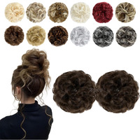 Feidylong 2 Pcs Messy Bun Hair Piece Wavy Curly Hair Bun Scrunchies Extensions Synthetic Chignon Thick Updo Hairpieces For Women Girls(Medium Brown)