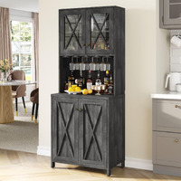 Yitahome Farmhouse Bar Cabinet, 67"" Tall Wine Bar Cabinet With For Wine Glass Rack, Home Bar Cabinet With Open Storage Shelves & Glass Doors For Living Room, Hallway, Charcoal Grey