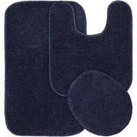 Garland Rug Gramercy Plush Polypropylene Washable Bath Rug Set, 3 Piece (Toilet Lid Cover, Contour Rug, 20"" X34' Bath Rugs) Navy