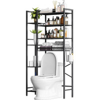 Kalrin Over The Toilet Storage Rack With Extra Side Shelves, 4-Tier Bathroom Over Toilet Storage With Adjustable Shelf & Drain Basket, Freestanding Bathroom Organizer For Balcony, Laundry(Pure Black)