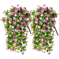 Zfprocess 2 Pack Artificial Hanging Flowers, Fake Flowers Hanging Plant Violet Flower, Artificial Faux Silk Flowers Fall Florals For Wall Garden Wedding Outdoor Decoration(Purple)