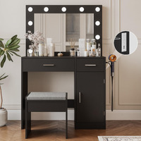 Viaozutis Vanity, Vanity Desk With Mirror, Large Drawer And Power Socket With 11 Light Bulbs And 3 Adjustable Lighting Modes, Vanity Table Ideal For Bedroom (Black)