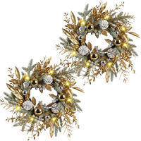 Christmas Wreath 20 Inch Door Decorations Wreath With Warm Lights Set Of 2,Christmas Balls, Pine Cones, Golden Twigs, Pine Needles And Silver Berries,Perfect For Front Door, Indoor Outdoor Use