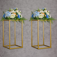 Yallove 2 Pack 15.75 Inch Gold Wedding Flower Stand Metal Vase Column Stand Geometric Centerpiece Vase For Home Party Wedding Decorations, Rectangular Flower Display Rack