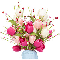 Violetevergarden Valentines Day Decorations, 6 Pack Artificial Flowers 17Inch Valentines Day Picks With Tulip Berry For Valentines Day Wedding Party Center Pieces Decoration
