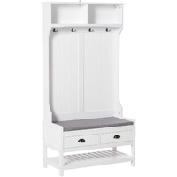 Homcom 3-In-1 Hall Tree, Entryway Bench With Coat Rack, Mudroom Bench With Shoe Rack, 2 Storage Drawers, 4 Hooks And Padded Seat Cushions For Hallway, White