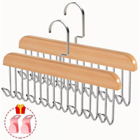 Plowatxi Belt Hanger For Closet 2 Pack Belt Hanger With 16 Hooks, Sturdy Wooden Non-Slip Belt Holder For Closet Space Saving Belt Organizer For Closet Rotating Display Belt Rack For Bra Hat Tank Tops