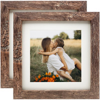 Lekaiya 7X7 Picture Frames Set Of 2, Square Rustic Wood Grain Photo Frame For Tabletop Or Wall Mounting Display