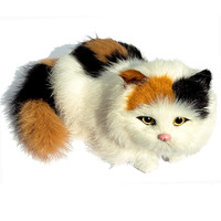 Realistic Furry Baby Calico Cat Figurine Simulation Kitten Home Office Car Decorative Statue/Synthetic Fur Pet Stuffed House Animal Replica/Photo Props/Collectible Gift