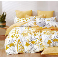 Sleepbella Duvet Cover King Size, 600 Thread Count Cotton Grey Branches And Yellow Flower Reversible Comforter Cover(King, White Leaf)