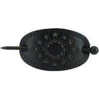 Leather With Wood Slide Stick Oval Hair Pin Barrette,Female (Black)