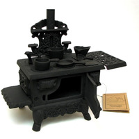 Black Mini Wood Cook Stove Set - 12 Inches Long With Accessories