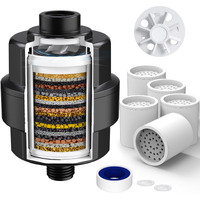 20-Stage Shower Head Filter-Shower Head Filter For Hard Water, With 5 Replaceable Filter Cartridges, High Output Shower Water Filter For Removing Chlorine And Fluoride, Black