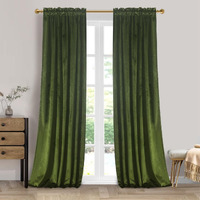 Roslynwood Velvet Curtain Panels Moss Green Room Darkening Window Super Soft Luxury Drapes For Bedroom Thermal Insulated Rod Pocket Curtain For Living Room (2 Panels, 52 By 96 Inch)