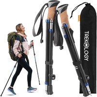 Trekology Hiking Poles With Real Cork Grips, Adjustable For Heights 5'2'' To 6'5'' - Lightweight Trekking Poles, Aircraft-Grade Aluminum, Compact Fold For Hiking & Backpacking (2Pc Set) Trekz Cork Se