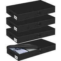 Under Bed Storage Container Bin 4 Pack, 4.5 Inch Slim Low Profile Underbed Clothes Storage Organizer For Dorm & Home, Use For Blanket And Toy Storage Box W/ Sturdy Bottom/Sides, Foldable Thick Fabric