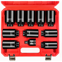 Wett 1/2"" Drive Deep Large Impact Socket Set, 11-Piece Spindle Axle Nut Wheel Wrench Sockets Set, Jumbo Metric 6 Point Sockets With 3/4 To 1/2 Adapter, Cr-Mo, (27Mm-38Mm)