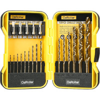 Caroller Drill Bit Set - M35 Cobalt Drill Bit - 15 Pcs High Speed Steel Twist Jobber Length Drill Set 1/16""-3/8"" For Hardened Metal, Stainless Steel, Cast Iron, Wood And Plastic With Round Shank