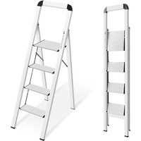 Kingrack Aluminium 4 Step Ladder, Lightweight Step Stool With Non-Slip Pedals, Handrail, Foldable Step Ladder For Kitchen, Garage, Home, Space Saving, Sturdy And Portable, Silver