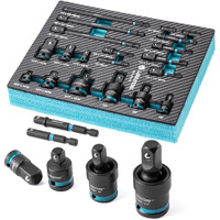Libraton 20Pcs Socket Adapter And Reducer Set, Impact Socket Adapters, Includes Cr-V Reducers, Cr-Mo Universal Joints, Cr-V Socket Adapter Extension, Xpe Foam, For Automotive Repair Diy Project