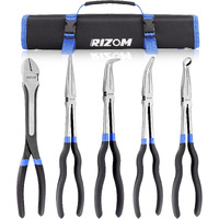 Rizom 5-Piece 11 Inch Long Needle Nose Pliers Set, Extra Long Reach Pliers Set, 90 Bent Nose Pliers, 45 Bent Nose Pliers, Circle Nose Pliers, Diagonal Pliers For Narrow Spaces And Limited Areas