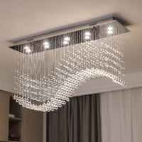 Siljoy Modern Crystal Chandelier, 10-Light Luxury Large Rectangle Wave Raindrop Chandelier, Rectangular Flush Mount Crystal Ceiling Light For Dining Room Kitchen Island L47'' X W11.8'' X H27.6''