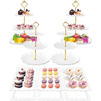 Hoedia 10 Pcs Cake Stand, Plastic Dessert Table Display Set, 4 Pcs 3 Tier Cupcake Stand Tower Holder And 6 Pcs Serving Tray For Tea Party Baby Shower Decorations