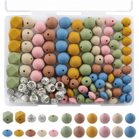 Lovyomi 120Pcs Multicolor Silicone Beads Set, 14Mm Hexagon 12Mm 15Mm Silicone Beads For Keychain Making And 10Mm Rhinestone Round Beads Spacer Beads For Pens Crafts(Mustard)