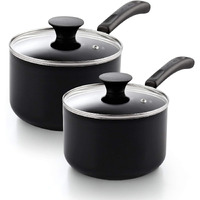 Cook N Home Nonstick Sauce Pan Set 1Qt And 2Qt, Multi-Purpose Pots Set Saucepan Kitchenware With Glass Lid, Black, Aluminum