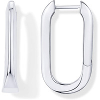 Pavoi Rhodium Plated Sterling Silver Posts Geometric Hoop Earrings For Women | Trendy Geo Long U-Shaped Huggie Hoops Earring